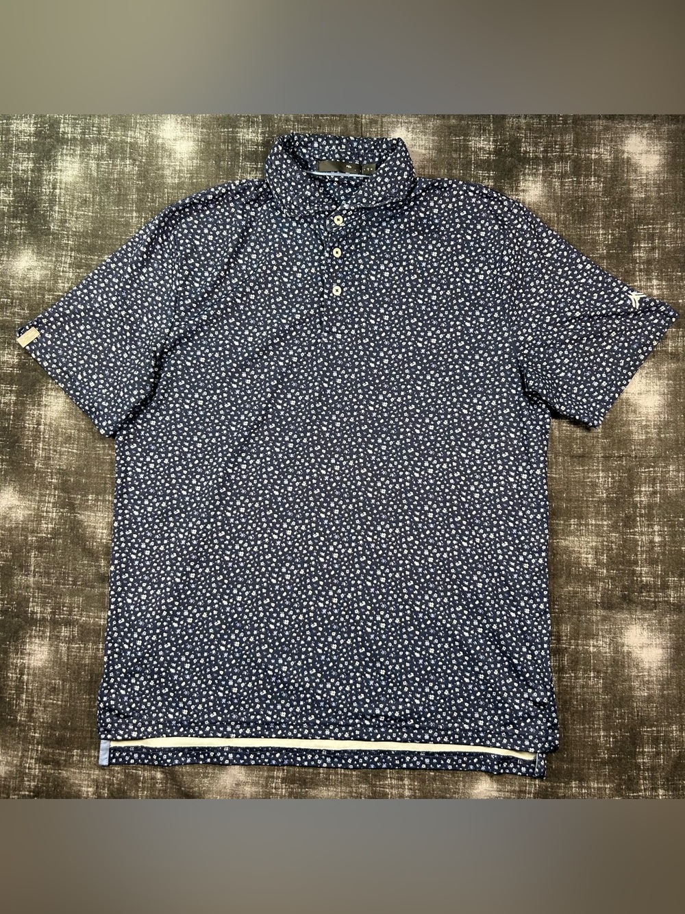 Ralph Lauren RLX Polo Mens Medium Midnight Blue Micro Daisy Floral Active Shirt